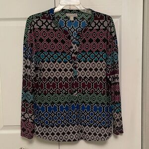 Dana BUCHMAN Business Casual Pullover Shirt Geometric Print Long Sleeved Large